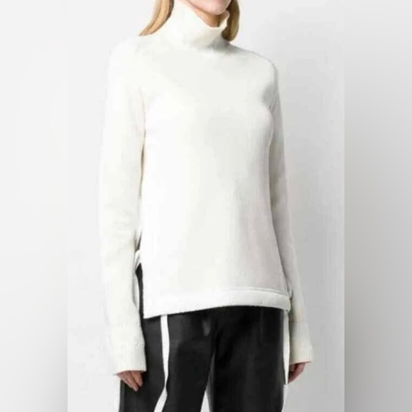 HELMUT LANG TIE UP MOCK NECK COTTON SWEATER